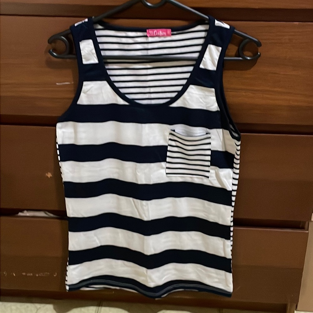 NY Collection Navy and White Striped Tank Top